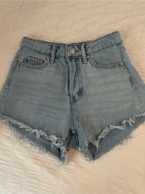 High-Rise Frayed Denim Shorts